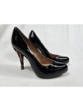 Miucha Size 8 Black Patent Leather High Heel Pumps Calf Hair Heel Women